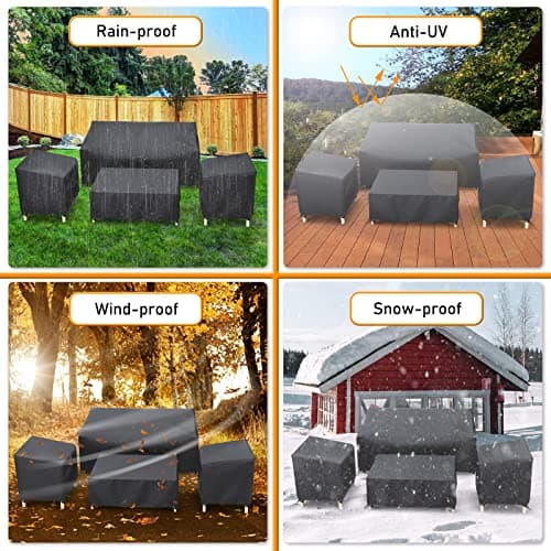 STARTWO Outdoor Waterproof Patio Furniture Covers 4-Piece Set for Chairs 32in, Loveseat 56in, Coffee Table 45in, Heavy Duty 600D, Black — view 6