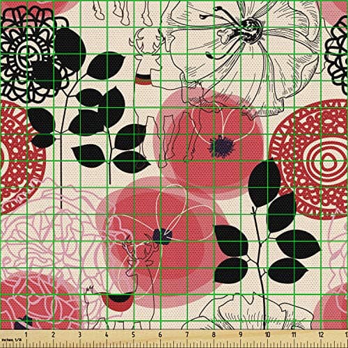 Ambesonne Floral Fabric by The Yard, Modern Abstract Big Circled Abstract Flowers Blossoms and Leaves Art Print, Decorative Fabric for Upholstery and Home Accents, 3 Yards, Charcoal Pink