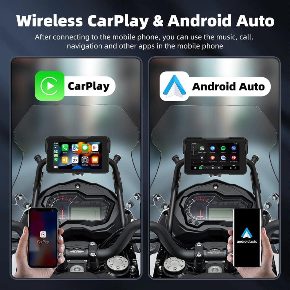 MYJDML Carplay Moto para Kawasaki ZZR 1400 2006-2020, Pantalla Táctil 5" Impermeable IP67, Pantalla Carplay Inalámbrica para Motocicleta,A-No Tire Pressure — view 3