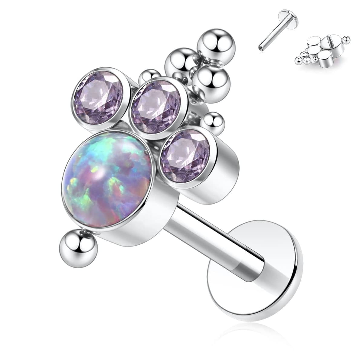 hengkaixuan 16G Titanium Labret Studs - Internally Threaded Flatback - Unisex - Silver - Piercing Jewellery — view 12