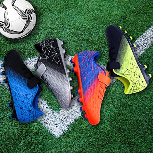 brooman Kids Firm Ground Soccer Cleats Girls Boys Athletic Football Shoes (1 JA,Black Blue) — view 6