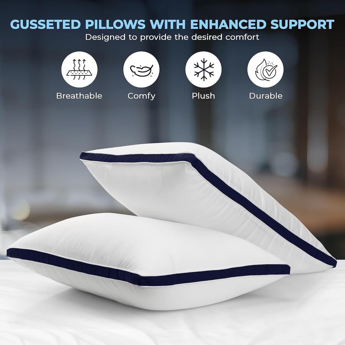 Utopia Bedding Pillows 2 Pack King Size, (Navy) Luxury Hotel Quality Pillows, Brushed Fabric, Bed Pillow for Back, Stomach or Side Sleepers - 20 x 36 inch / 50 x 90 cm — view 6