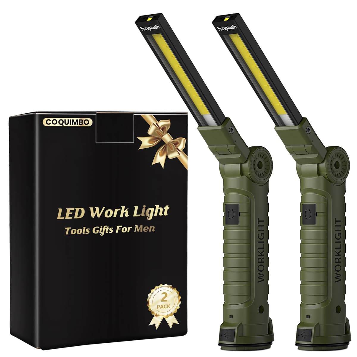 Coquimbo Regalo Hombre Linterna Taller LED Recargable, Linterna Portátil de Trabajo Lámpara de Inspección con Magnética Base y Gancho para Taller Cámping Emergencia(2 Piezas, Negro) — view 11