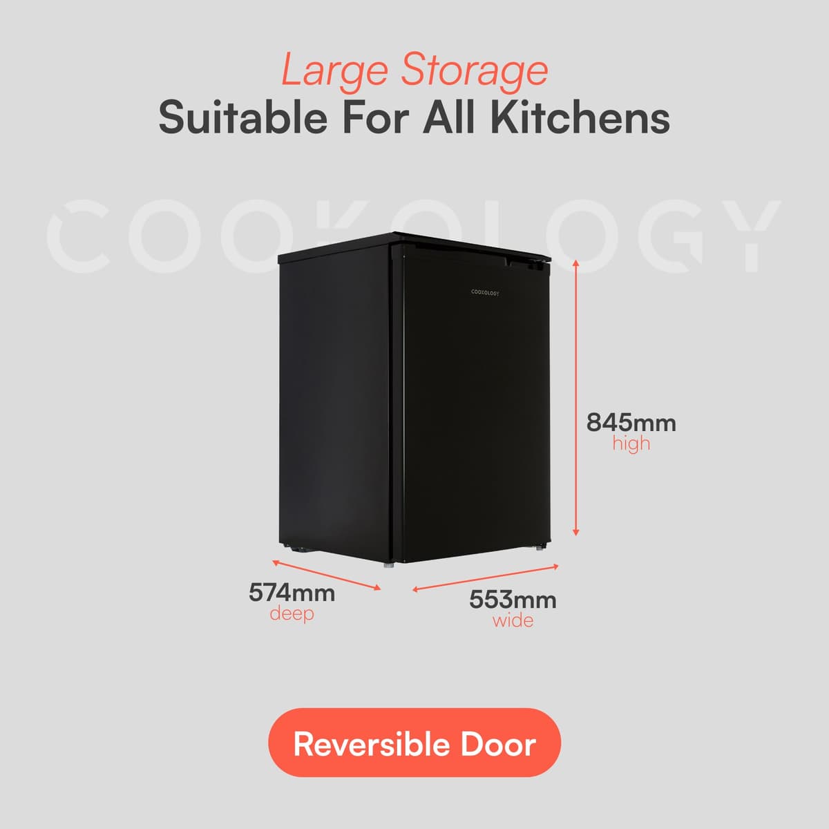 Cookology UCFR130 Undercounter Freestanding Fridge 130 Litre Capacity, Features an Adjustable Temperature Control and Legs and Reversible Door - In Black — view 4
