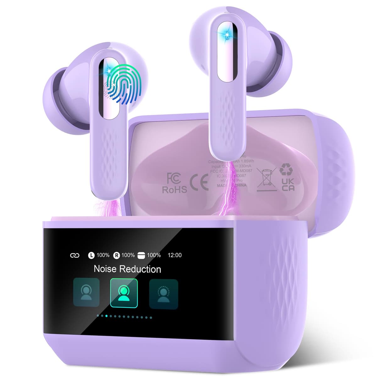 Wireless Headphones with LED Touch Screen, Bluetooth 5.4 HiFi Stereo Headphones with HD Mic, 48H Wireless Headphones with Noise Reduction ANC+ENC, IP7 Waterproof, Glossy Black — view 11
