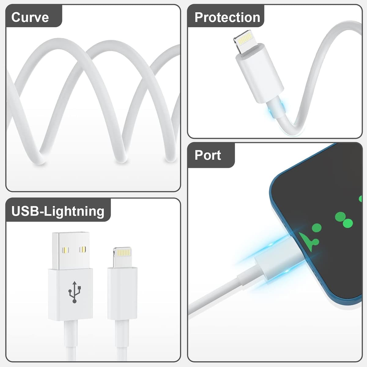 3 Pack iPhone Charger Cable 1.8M [Apple MFi Certified] Lightning to USB Cable Lead 6 Foot, 2.4A Fast Charging Cable for iPhon