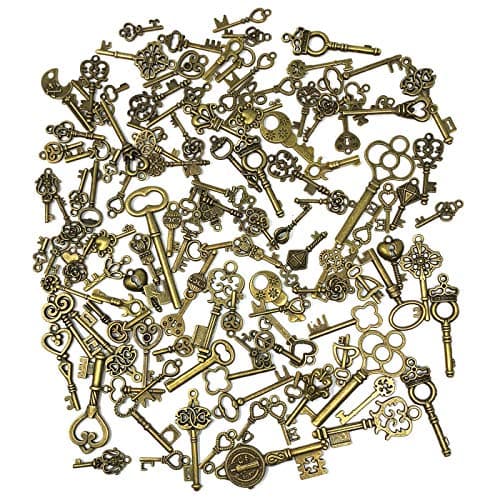 125 PCS Vintage Skeleton Key Set Charms, JIALEEY Mixed Antique Style Bronze Brass for Pendant DIY Jewelry Making Wedding Party Favors — view 4