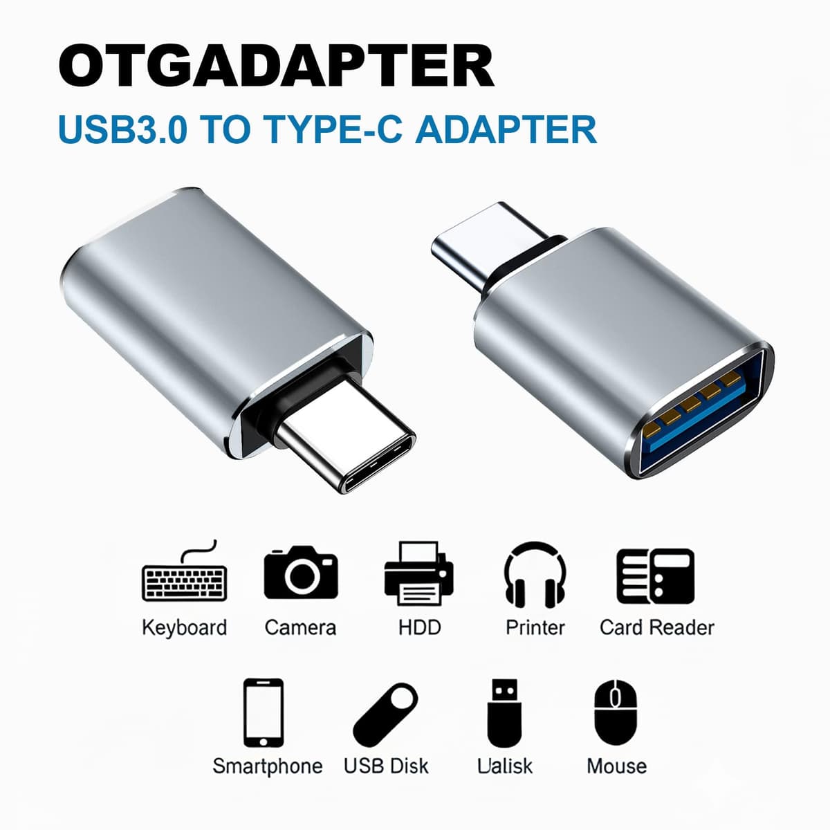TreeTribe 2 Pack USB C to USB Adapter, Aluminum OTG Converter USB-C to USB Female Adaptor Compatible with MacBook Pro,Galaxy Type-C Smartphone and Tablet (Gray) — view 7