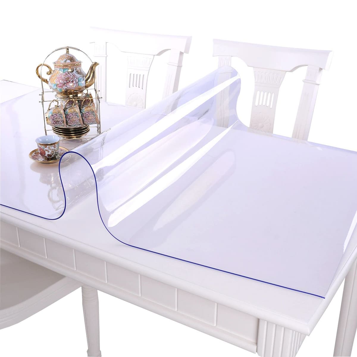 NECAUX Custom Multisize 1.5mm Thick Clear PVC Table Cover Protector - 24 x 48 Inch Water Resistant Plastic Rectangular Vinyl Non-Slip Desk Pad for Coffee Table/Writing Desk — view 2