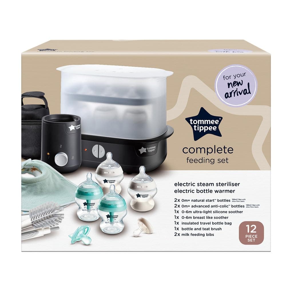 Tommee Tippee Complete Feeding Set, Black, with Electric Steam Steriliser, Newborn Self-Sterilising Baby Bottles and Easiwarm Bottle Warmer, Essential for Parents with Newborns — view 2