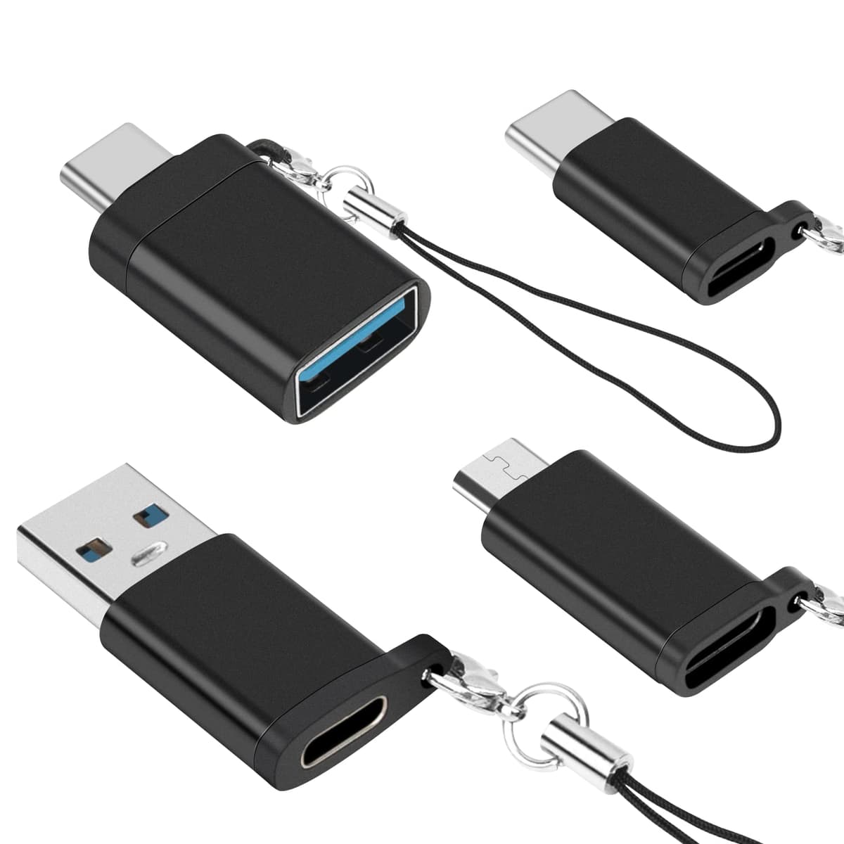 Adaptador USB C a USB 3.0, Adaptador USB C Hembra a USB Macho, Adaptador USB C a Micro USB, Adaptador Micro USB (Hembra) a USB C (Macho) con Cordón (4 Pack) para MacBook Pro, Samsung, PC — view 8