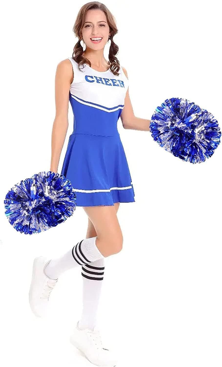 2 Piezas Cheer Leader Poms Animadora Poms Accesorios, Pompones Metallic Cheers Pompones de Porristas, Cheerleading Pom Pom con Mango para Baile Porristas