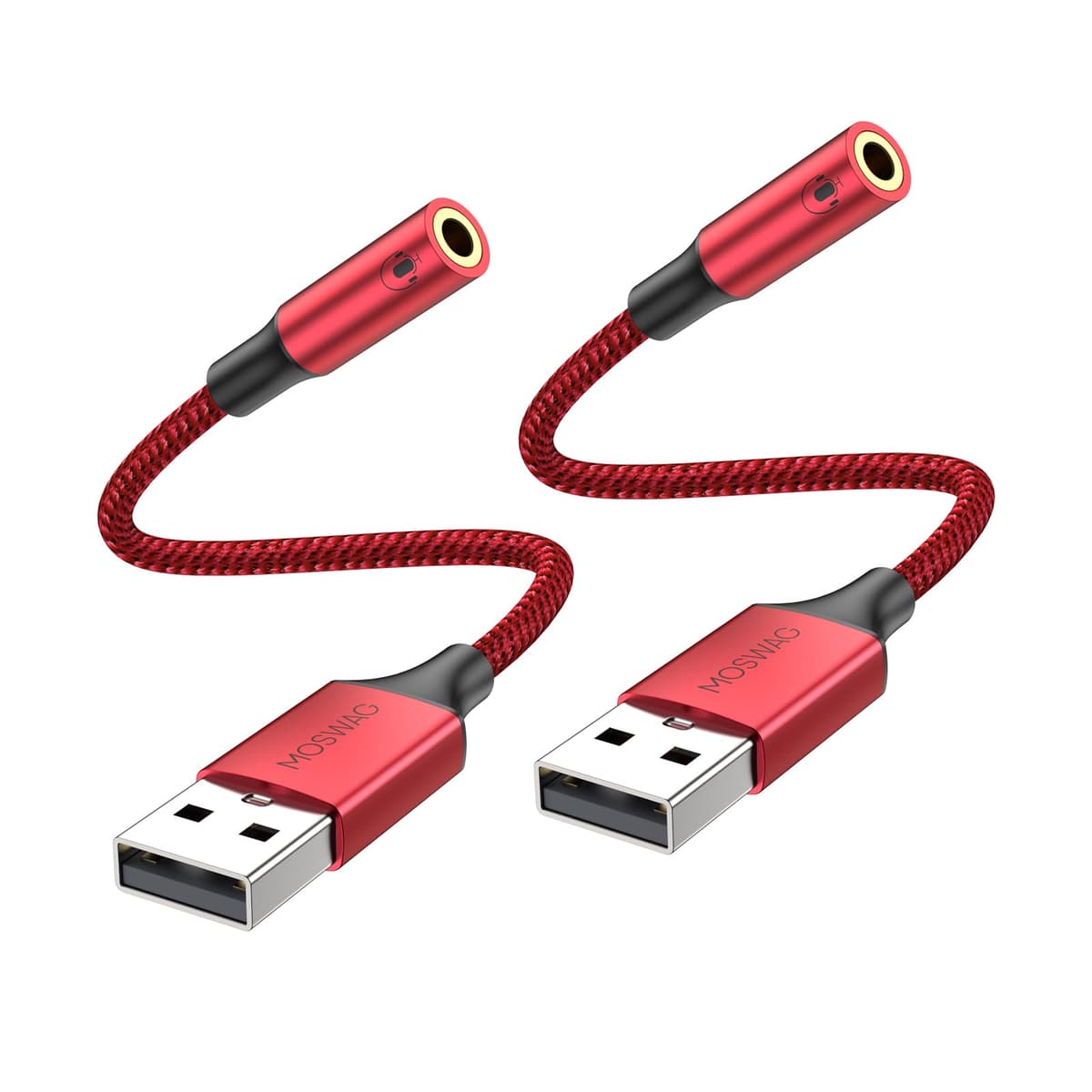MOSWAG USB to 3.5mm Audio Adapter Built-in DAC External Sound Card Nylon Braided Aluminum Shell for PC Laptop PS5 PS4 Mac Linux Chromebook 1Pack — view 12