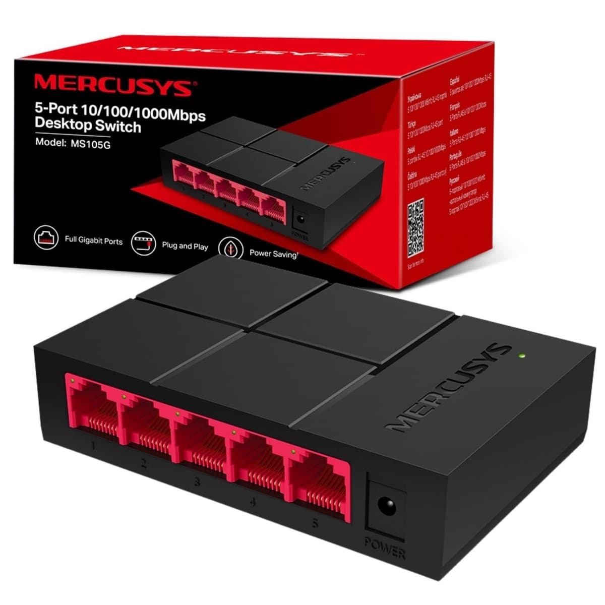 MERCUSYS MS105G 5-Port Desktop Ethernet Network Switch/Hub, 10/100/1000Mbps Ethernet Splitter, Energy Saving up to 82%, Plug & Play, TP-Link Switch, Perfect for home/small office/dormitory
