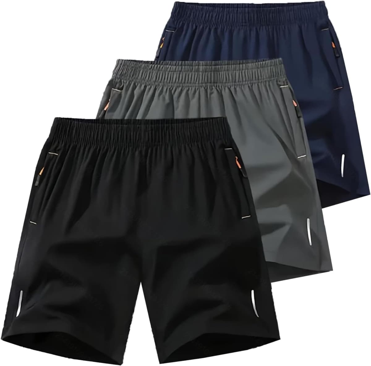 Paquete de 3 pantalones cortos de gimnasio de secado rápido para hombre, pantalones cortos de correr de 5 pulgadas con bolsillos con cremallera, pantalones cortos de entrenamiento activo