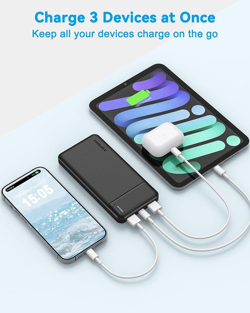 AsperX 2-Pack Power Bank Portable Charger Fast Charging 10000mAh, PowerBank USB C Input and Output, Battery Pack Compatible with iPhone, Samsung, Huawei, iPad, Tablets and More — view 4