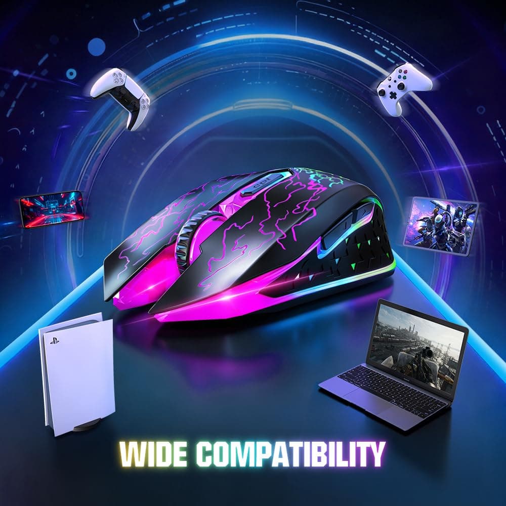 VersionTECH. Wireless Gaming Mouse, Rechargeable Computer Mouse Mice with Colorful LED Lights, Silent Click, 2.4G USB Nano Receiver, 3 Level DPI for PC Gamer Laptop Desktop Chromebook Mac -Black — view 7