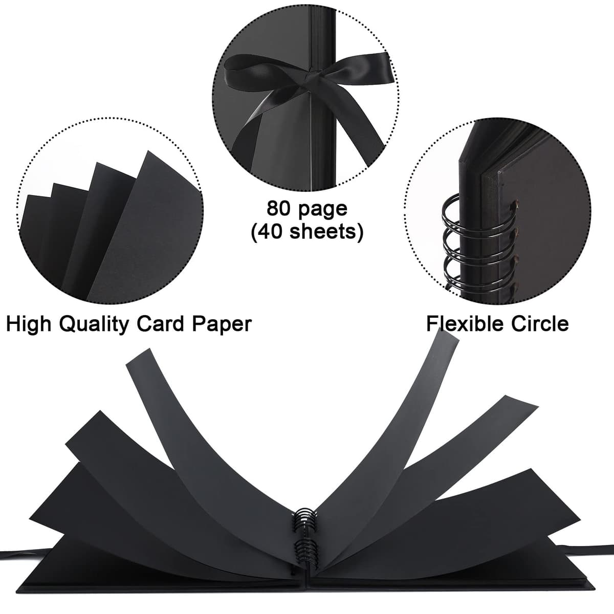 Vienrose Álbum de Fotos Scrapbook 10x15 cm Álbum de Recortes para Pegar y Escribir 80 Negra Páginas Espiral DIY Regalos de Boda Aniversario Bebé Cumpleanos Familiares Navidad, 28,5x21cm, Negro — view 5