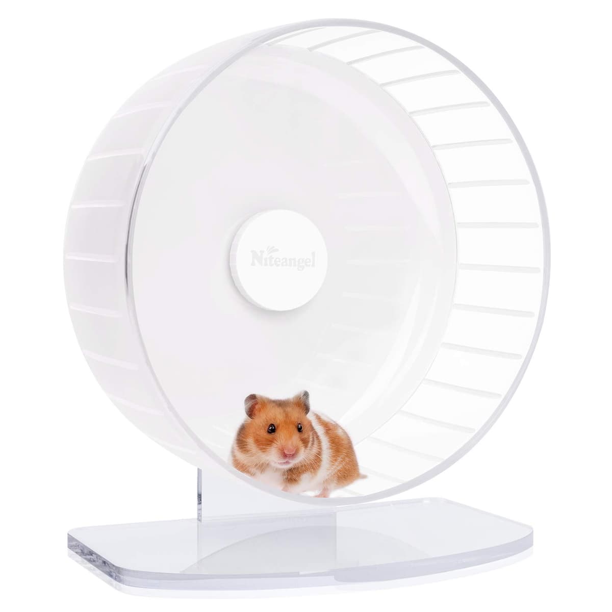 Niteangel Super Silent Hamster Exercise Wheels - Quiet Spinner Hamster Running Wheels with Adjustable Stand for Hedgehog Gerbils Mice Or Other Small Animals (Large, Transparent) — view 20