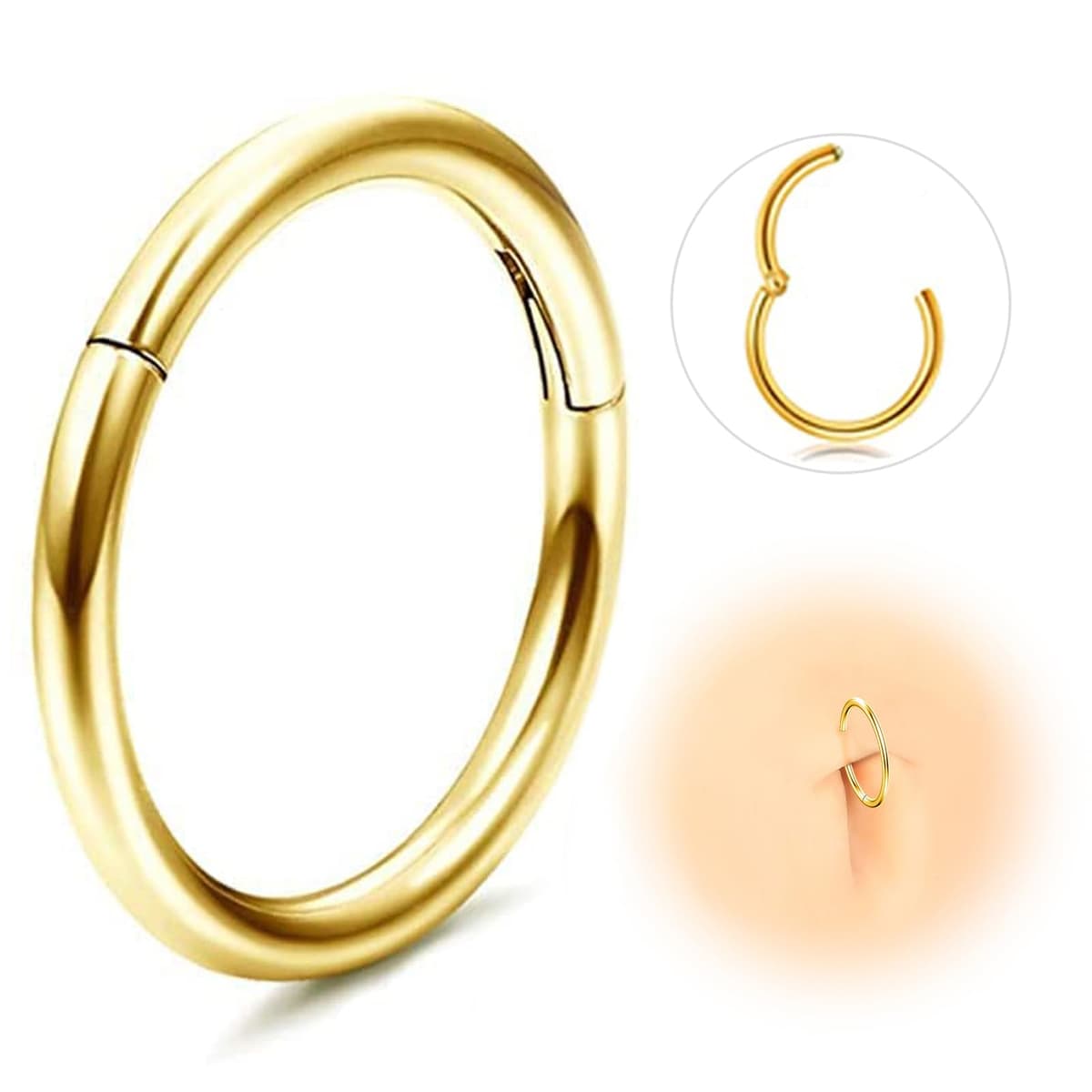 G23 Titanio Hipoalergénico Anillo de la Nariz Oro Plata Negro Septum Helix Cartílago Concha Anillos de Segmento Anillos de Labio 14G 16G Espesor 6MM/8MM/10MM/12MM Aro de Nariz 1 Pieza — view 13