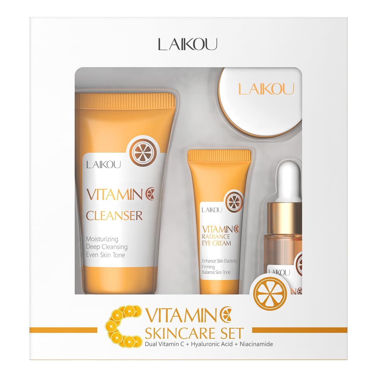 LAIKOU Skin Care Complete Vitamin C Skin Care Kit 12 Pieces with Eye Serum Cream, Facial Cleanser, Lips, Eye Mask, Sun Protection, for Women and — view 12