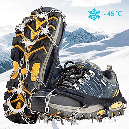 Traction Cleats Ice Snow Grips Crampons Shoes Boots Anti Slip 18 Stainless Steel Spikes Safe Protect for Walking Hiking Fishing Jogging Climbing Mountaineering New Upgraded L