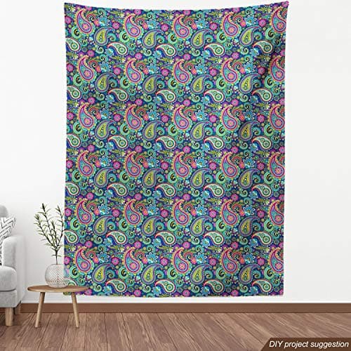 Ambesonne Navy and Blush Fabric by The Yard Old Fashioned Eastern Floral Paisley Motif Vintage Oriental Elements Decorative Fabric for Curtain Kitchen Bench Sofa Chair Cover Quilts 1 Yard Yellow Pink — view 3