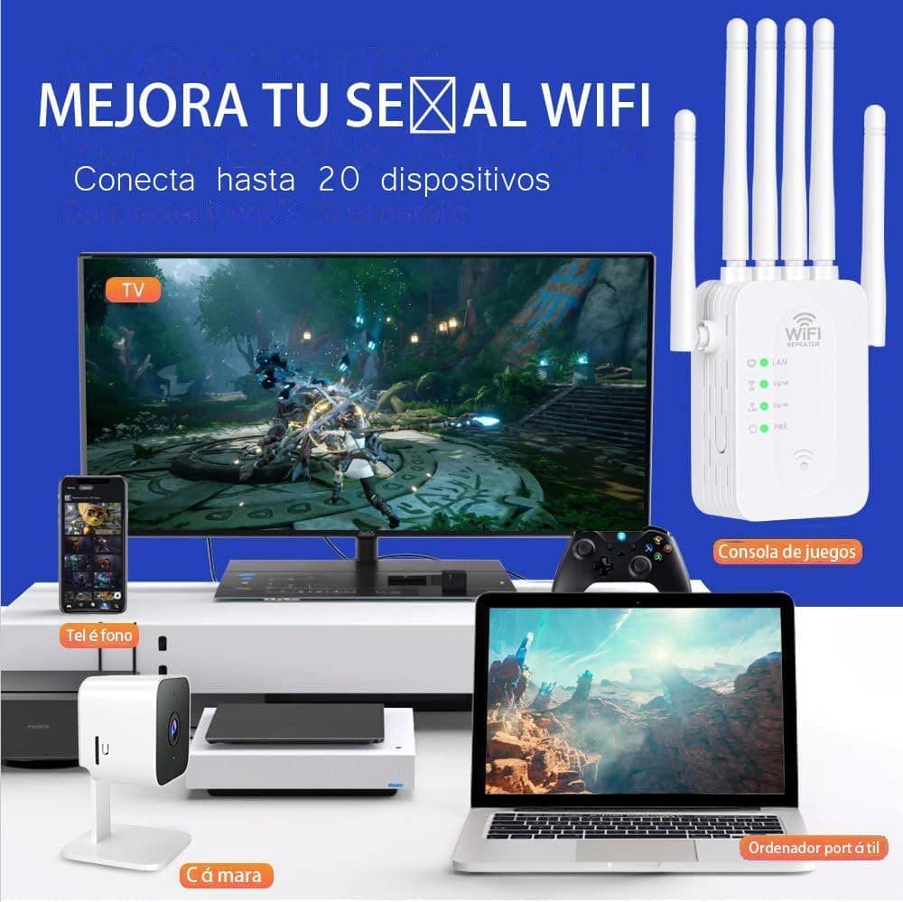 Repetidor WiFi, Nuevo 1200Mbps Amplificador Señal WiFi, Doble Banda 5GHz y 2.4GHz Amplificador WiFi con WPS, 6 Potentes Antenas Externas Fácil Instalación Acción Compatible con Todos Los Routers — view 2