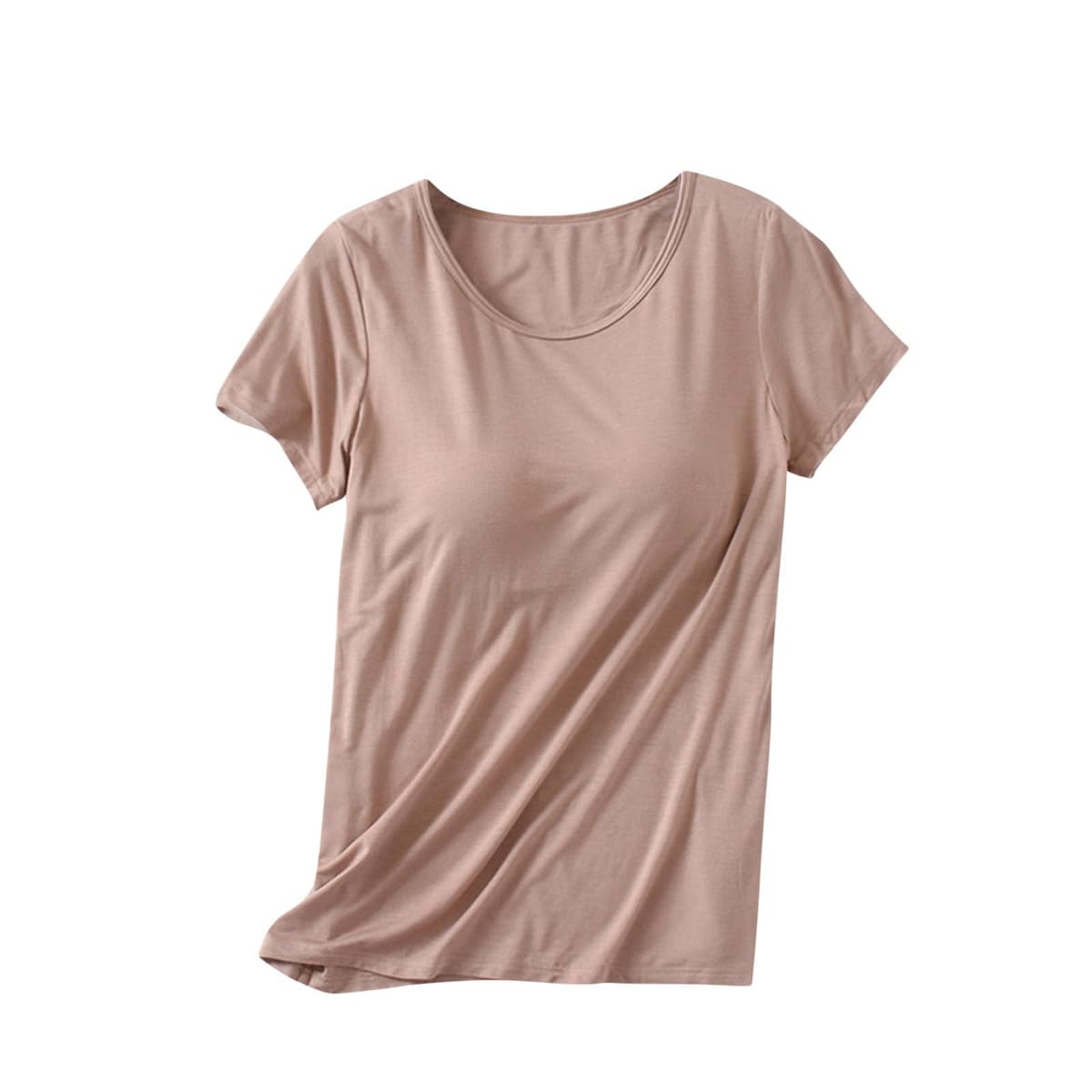 Womens Shirts with Built in Bra Short Sleeve Shirts Summer Casual Athletic Workout Yoga Shelf Bra Padded T Shirts Tops — view 10