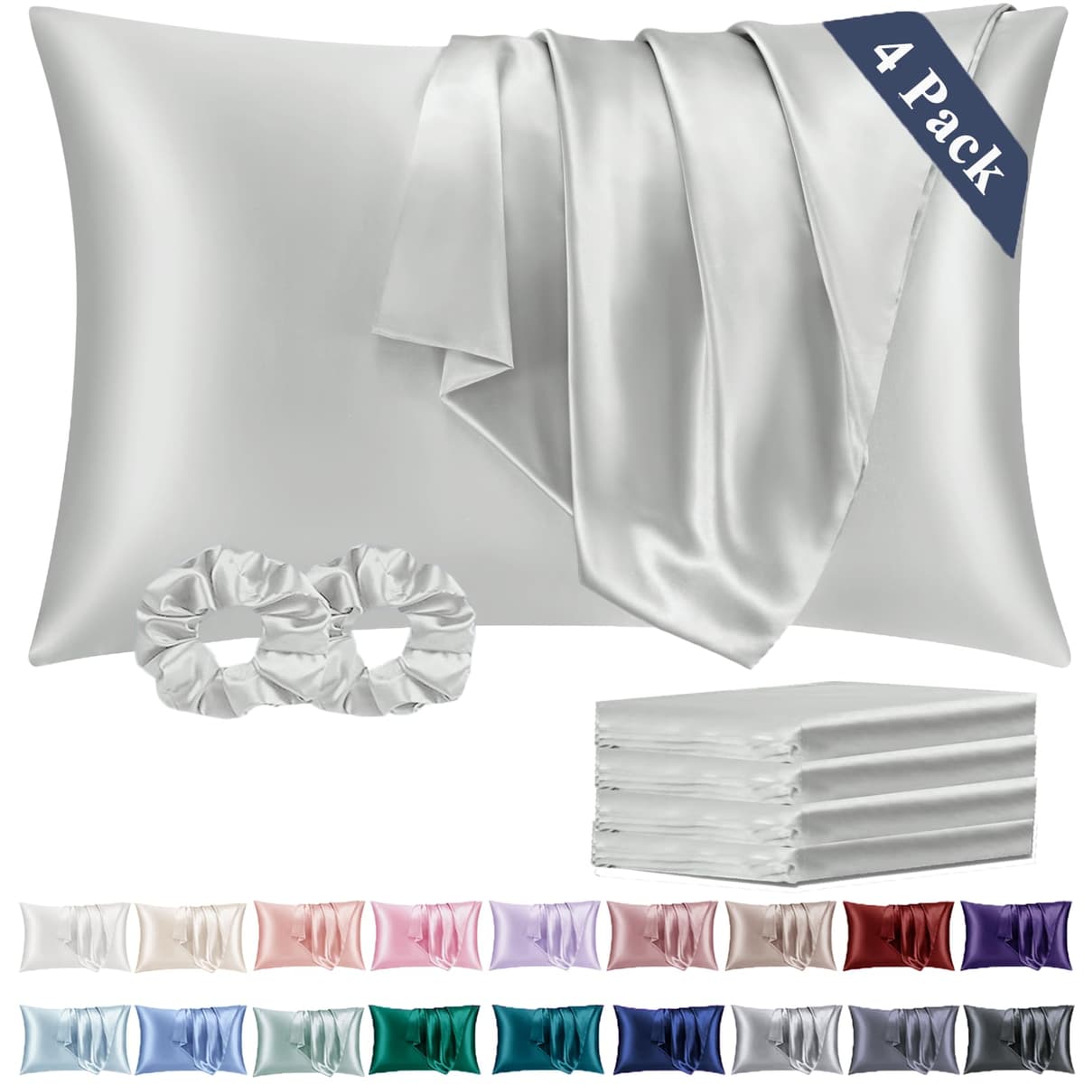 Vielit 2 Pack Satin Pillowcase for Hair and Skin Cooling,Soft as Silk Pillowcase for Hair and Skin,Easier Care than Silk Pillow Case Beige 50x75cm Gifts for Women Envelope & 2 Scrunchies — view 84