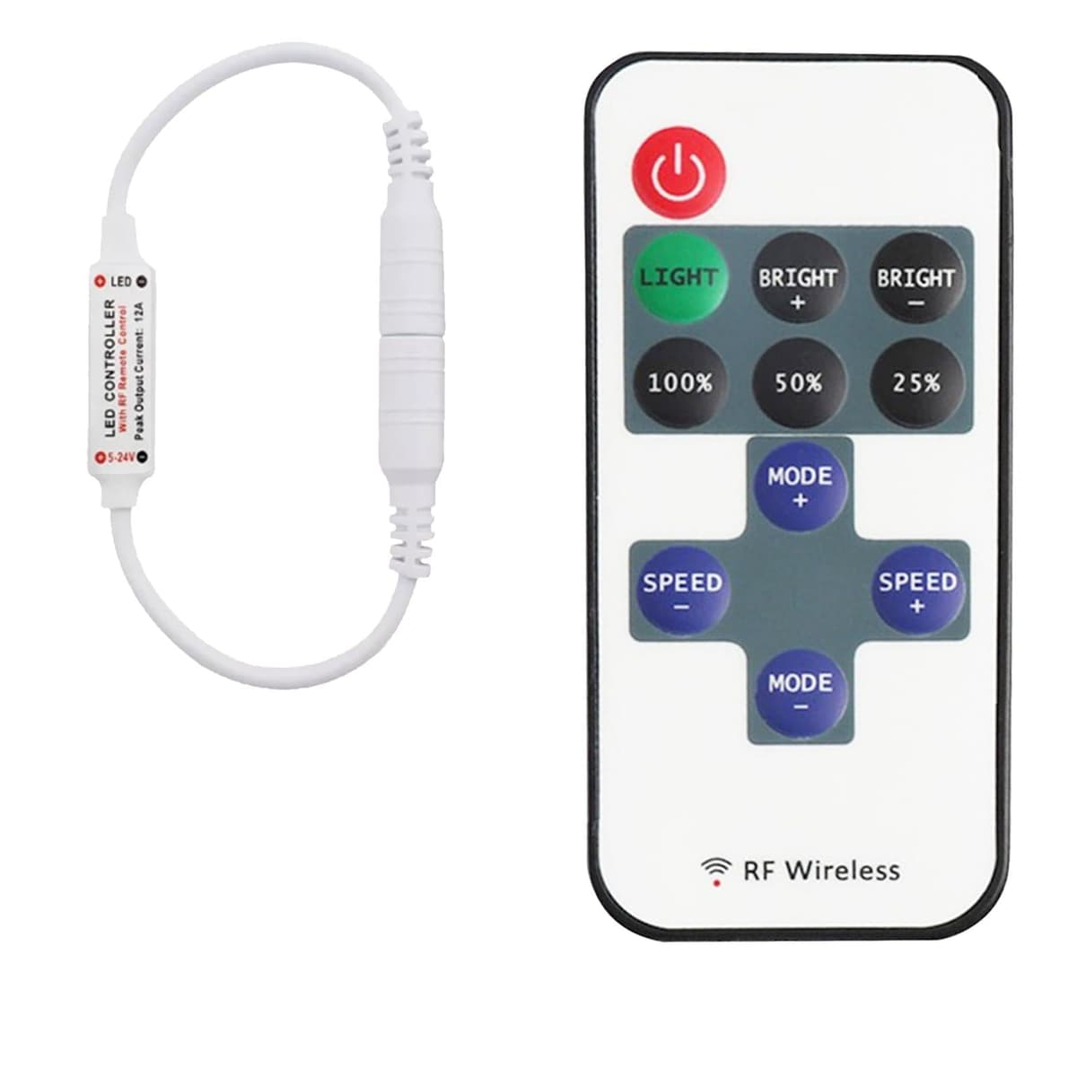 Ebksqs Controlador RF11 con Cable DC 5V-24V 5A - Regulador Intensidad Tira Monocromática - Mando a Distancia para Cinta SMD 3528 2835 (Blanco)