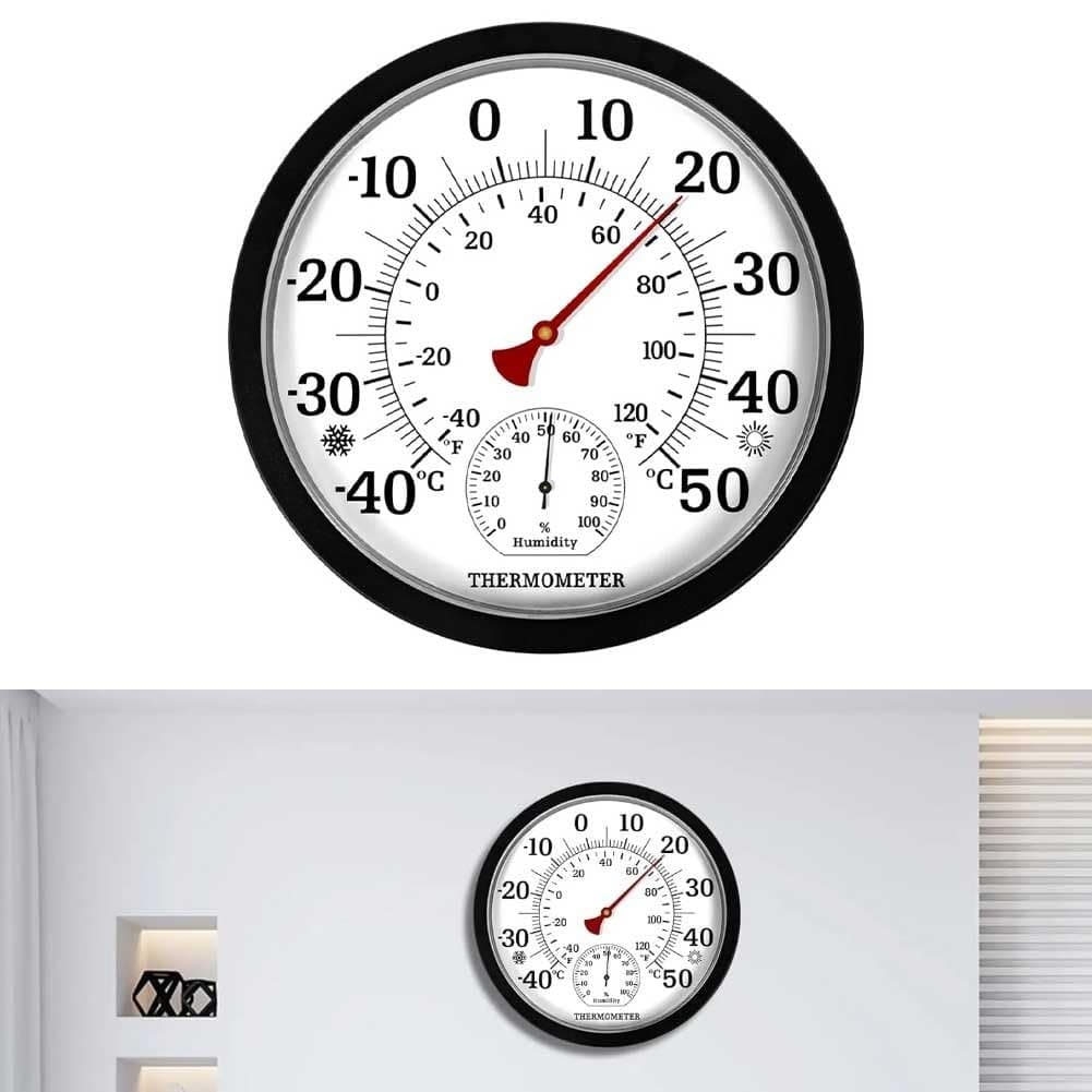 Termómetro higrómetro inalámbrico, calibre analógico de 25 cm para interiores y exteriores con pantalla acrílica grande, temperatura de -40 a 50 °C y 0-100% para humedad RH para invernadero — view 2