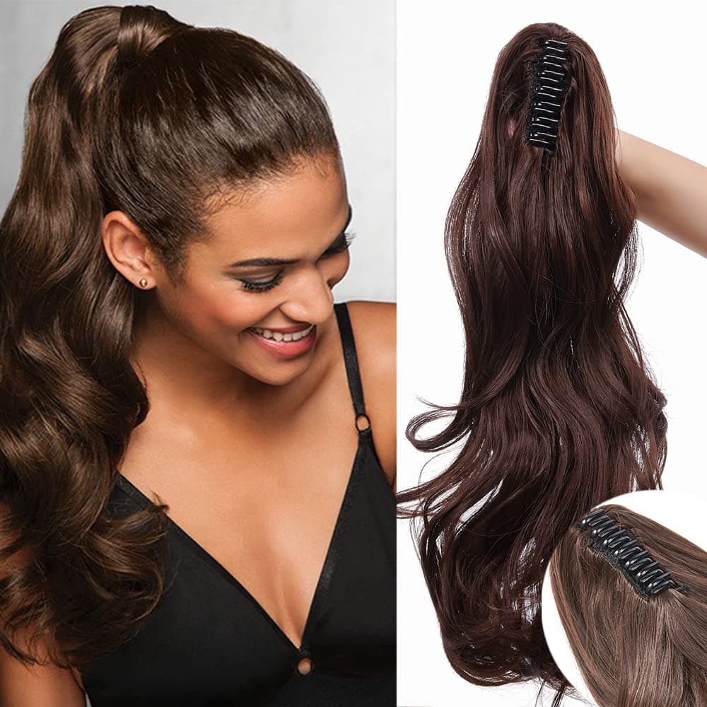 17"(43cm) SEGO Ponytail Long Synthetic Hair Looks Natural [Red Brown/Orange] Clip in Hair Extensions Curly Tail Ponytail Extension (90g) — view 40