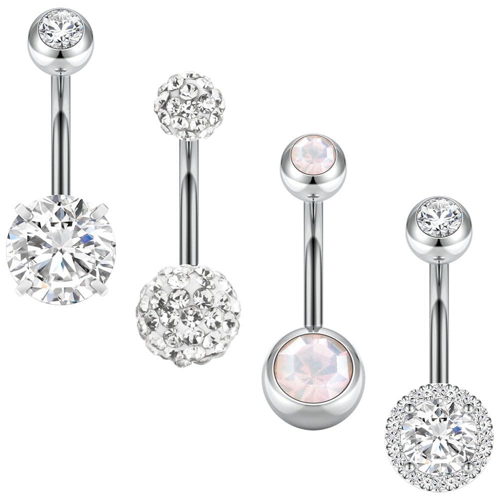 Aucuu 3/4/5/12/20PCS Piercing Ombligo, 14G de Acero Inoxidable, Forma de Barra Curvada y Circonita CZ Cúbica Perla Ombligo Joyería para Mujeres Hombres — view 12