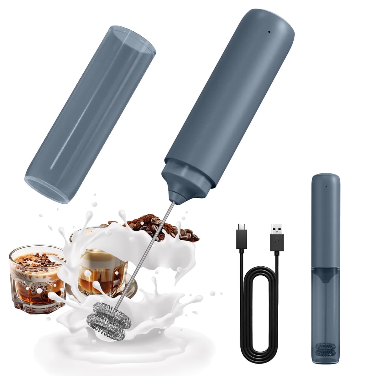 CIRCLE JOY Montalatte a Mano con Supporto, Frullino Montalatte Elettrico, a Batteria Mini Schiumatore per Latte, Cappuccino, Matcha, Regalo da Cucina, Nero — view 13
