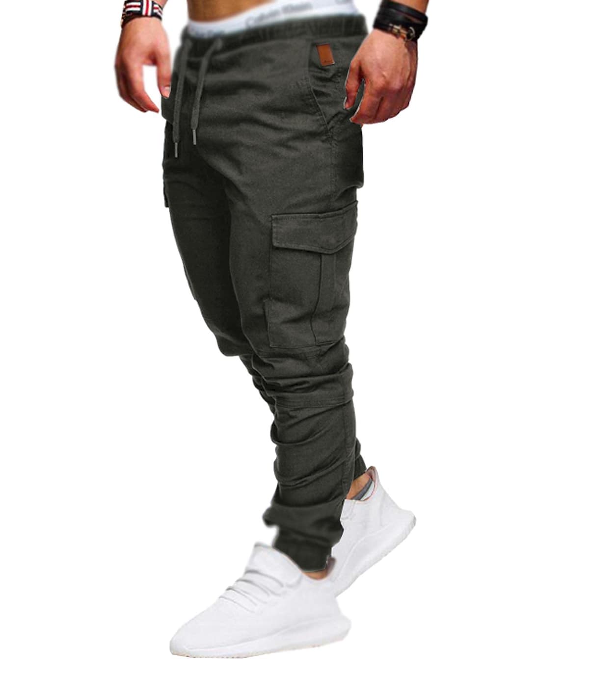 SOMTHRON Hombre Pantalón Cinturón de Cintura elástico Pantalones de chándal de algodón Largo Jogging Pantalones de Carga Deportiva de Talla Grande Jogger Slim Fit Pantalones — view 3