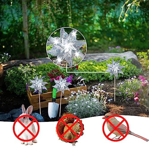 HOOSUN 10 Pack Reflective Pinwheels for Yard and Garden,Wind Spinners Outdoor Bird Scare Devices,Sparkly Windmills for Garden Decor Scare Birds Away Wind Spinners for Outside Patio Yard Lawn — view 2