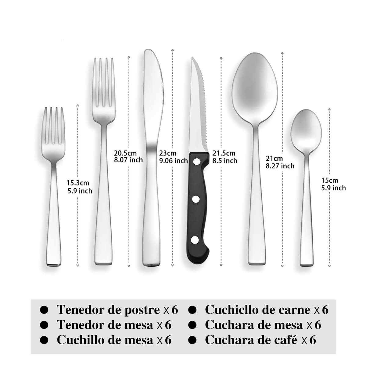 Cubiertos Acero Inoxidable 36 Piezas - Juego de Cubiertos para 6 Personas Cubertería Completa con Cuchillos de Carne, Cuchillos de Mesa, Tenedores y Cucharas - Diseño Moderno Apto Lavavajillas — view 2