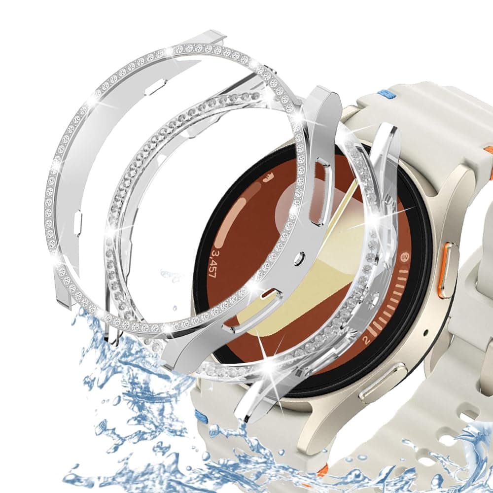 DEALELE [2-PACK] Case Compatible with Samsung Galaxy Watch FE / 5/4 40mm, Bling Double-row Diamond PC Protective Case Protector Cover, 40mm, Rose gold + Transparent — view 26