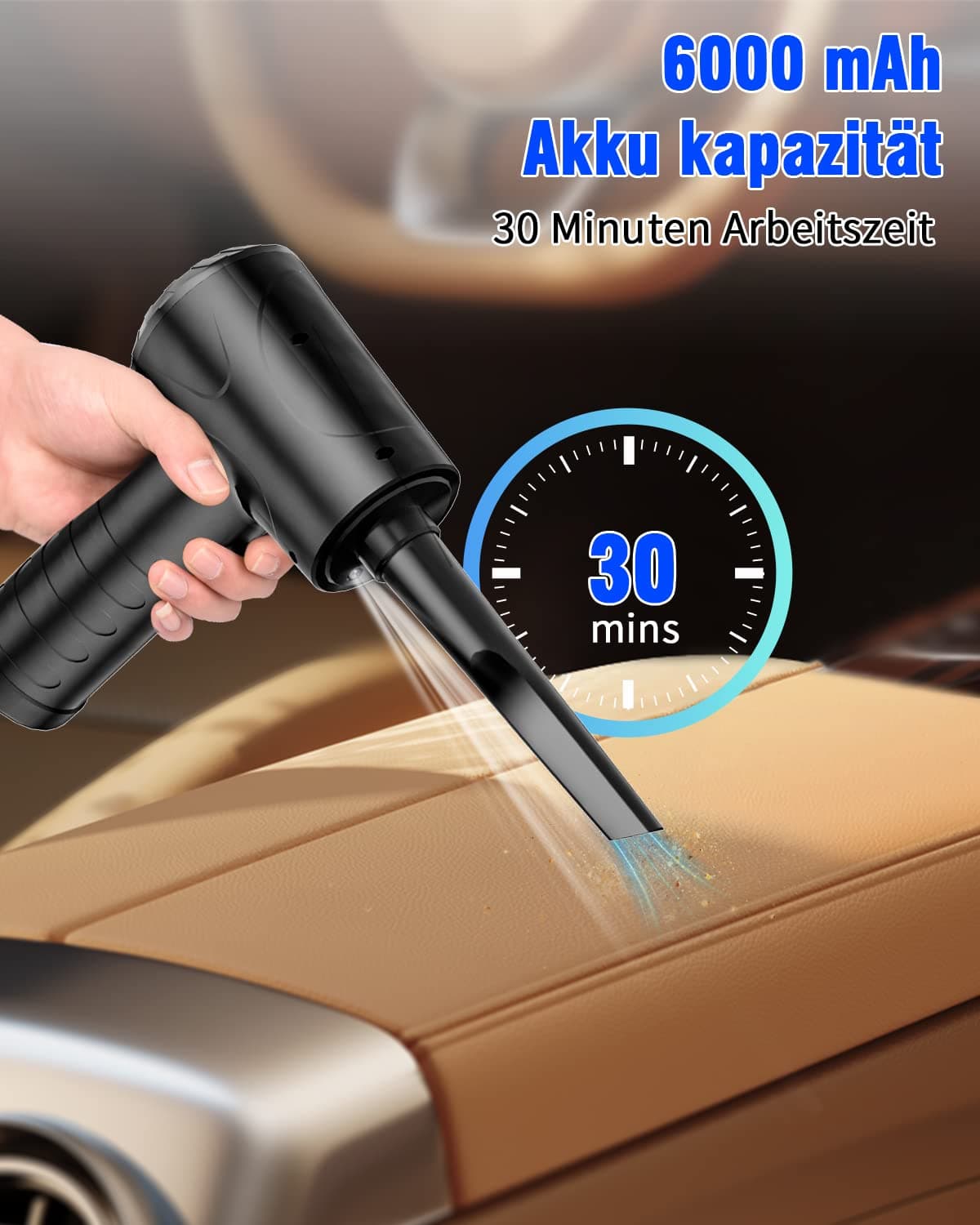 Soplador de Aire para pc, 3 Velocidades 91000 U/min Compressed Air Duster, USB Recargable Plumero Electrico Con batería de 6000mAh, Soplador Aire Comprimido para Laptop, Teclado, Coche — view 4