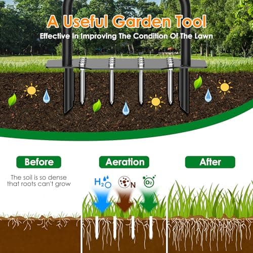2-in-1 Lawn Aerator, Heavy Duty Manual Core Aerator Lawn Tool with 16 Iron Spikes & 4 Hollow Tines Garden Tools for Yard Grass Soil — view 3