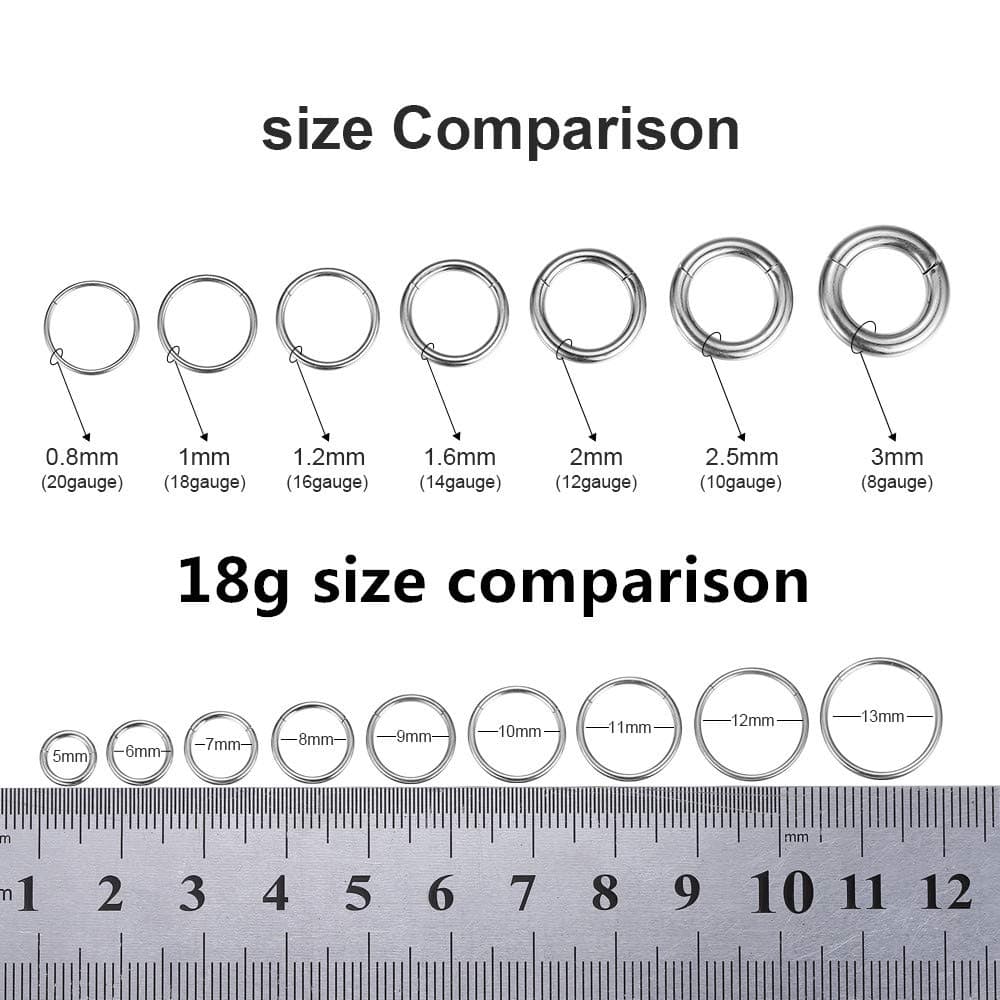Popuhoops 316L Surgical Steel Hinged Nose Rings Hoop Suptum Ring Body Piercing Lip Rings Helix Cartilage Rook Earrings 20G 18G 16G 14G 12G 10G 8G, Diameter 5mm to 16mm, Gold-Rose Gold-Silver-Black — view 3