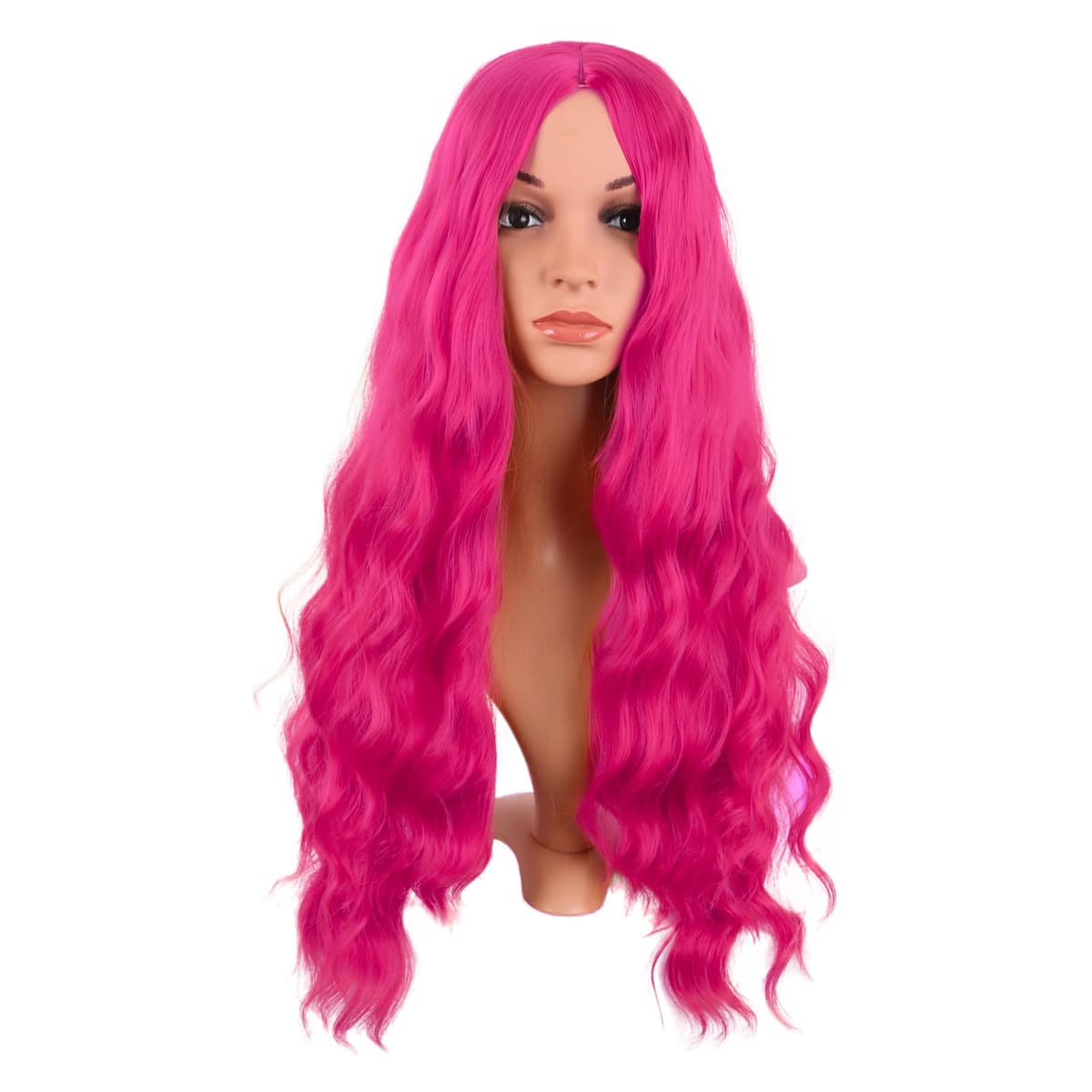 MapofBeauty 24 Pulgada/60 cm Largo Lacio Peluca Con Flequillo Sintética Cabello Heat Resistente Para Fiesta de Cosplay (Rosa Caliente) — view 35