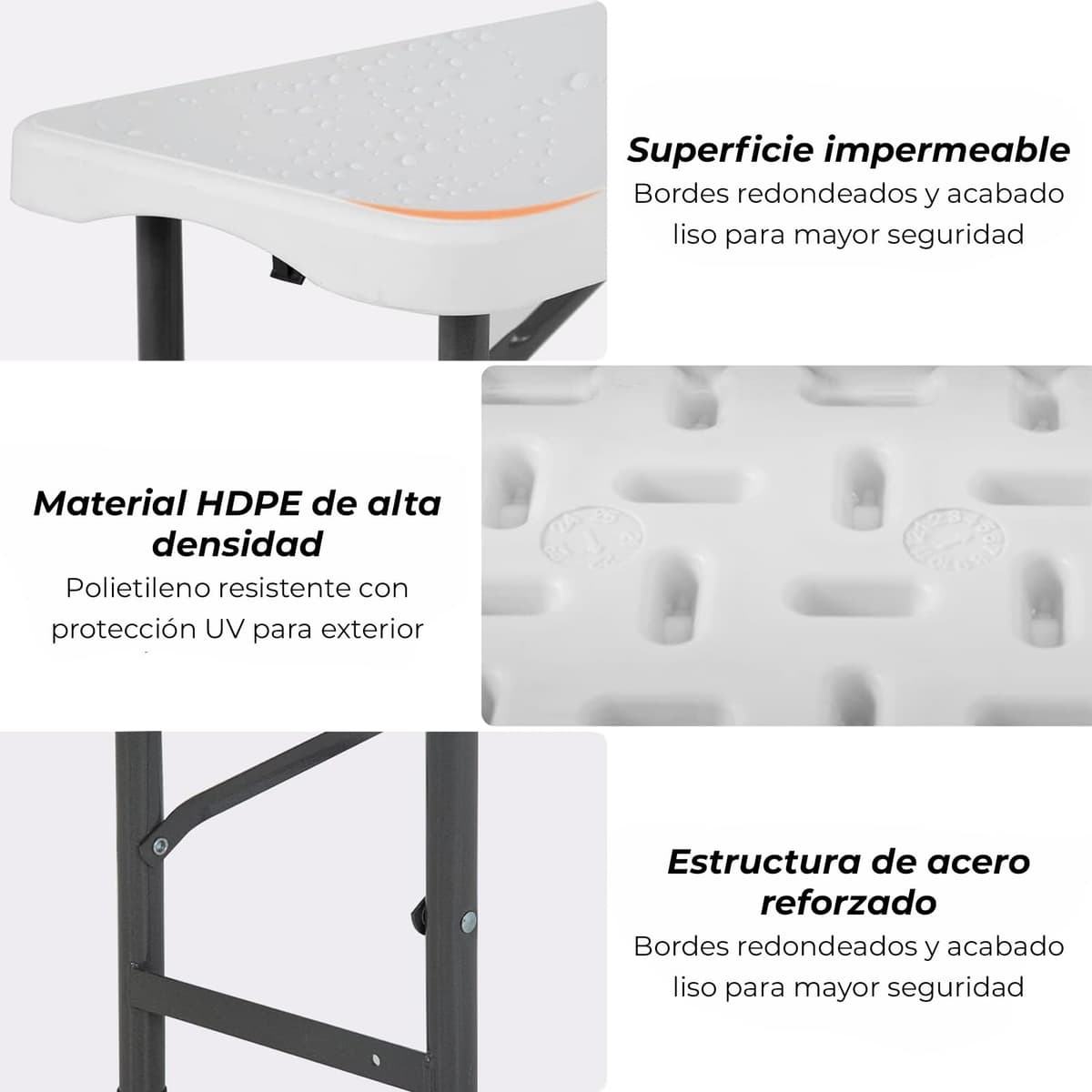 YOEVU Banco Plegable Portátil Multifuncional, Plástico HDPE, 183x28x43cm, Capacidad 300kg, para Jardín Exterior Camping y Patio, Moderno, Blanco — view 5