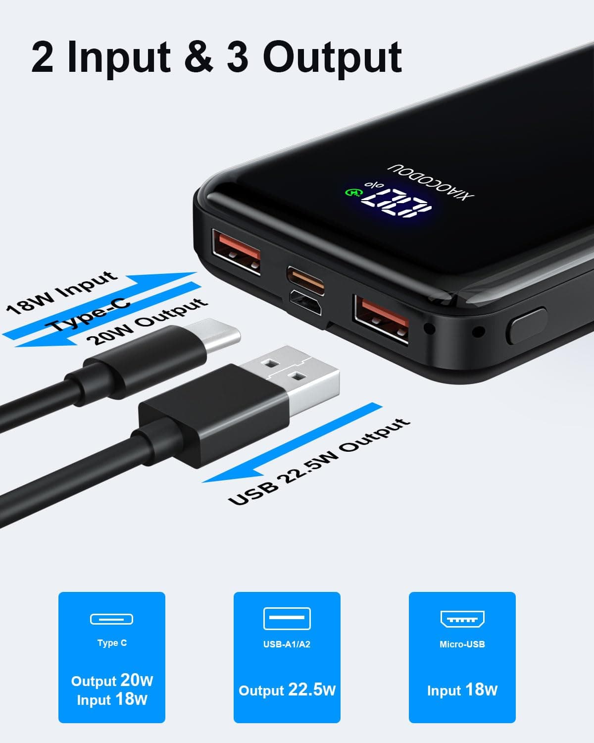 Power Bank 20000mAh, PD3.0 QC4.0 22.5W Fast Charging PD20W USB C Power Bank Portable Charger With LCD Display Compatible with iPhone 17 16 15 14 13 Android and more — view 3