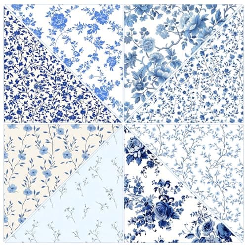 Tatuo 30 Pcs 10 x 10 Inches Blue and White Floral Cotton Fabric Quilting Bundle Squares Patchwork Floral Fabric Sewing Quilting Bundles Assorted Pattern Cloth for DIY Scrapbook Craft Making — view 3