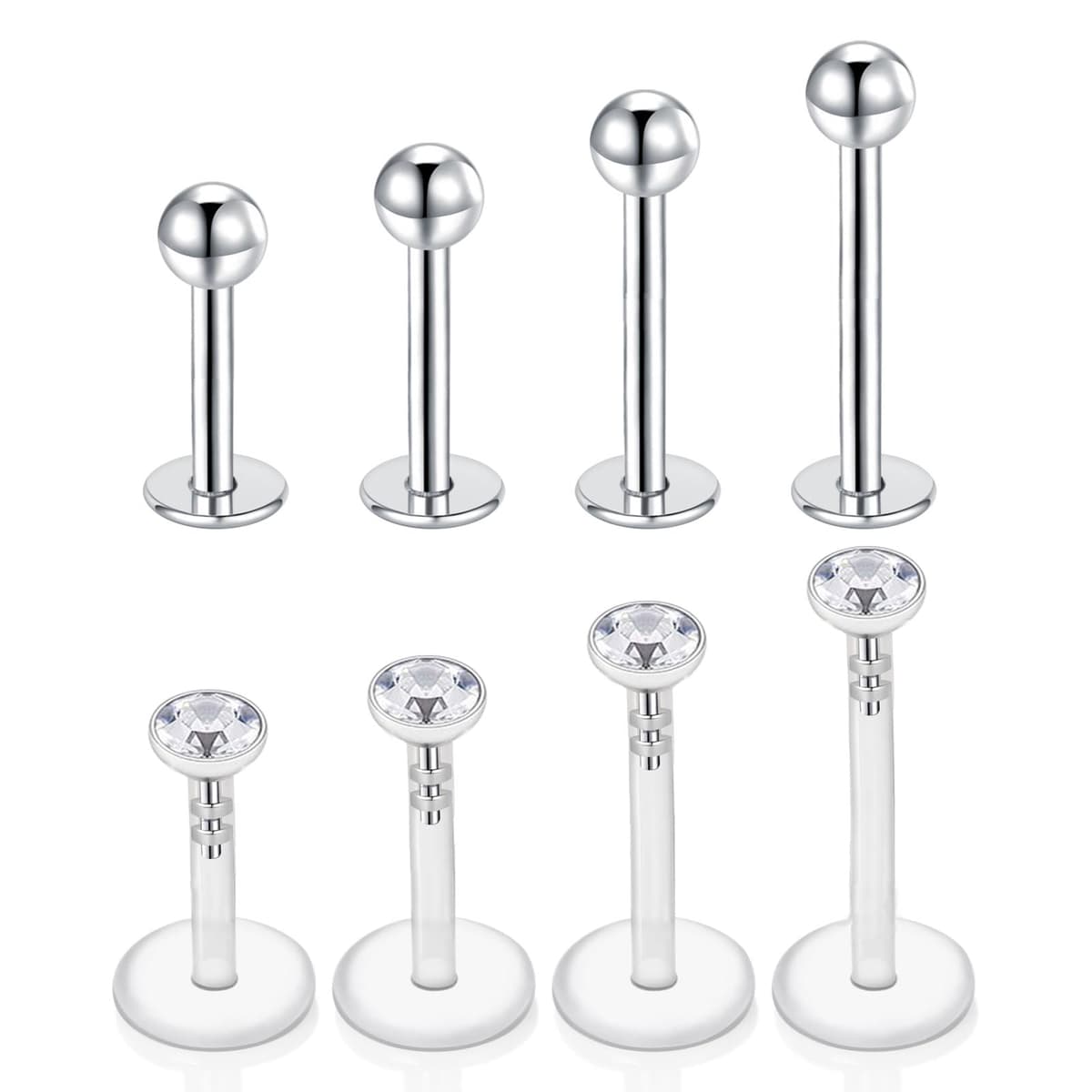 Besyvvin Lip Bars Labret Studs 16G Stainless Steel Plastic Flat Back Helix Tragus Cartilage Earring Stud 4-12MM Monroe Medusa Piercing Jewellery Silver Gold — view 17
