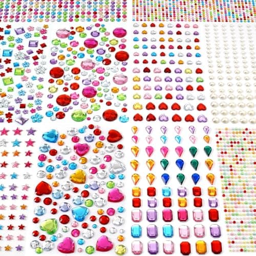 MYDBUYSOME 2774pcs Gem Stickers Jewels for Crafts, Self Adhesive Rhinestone Jewel Stick on Gems, Acrylic Bling Heart Stickers, Craft Supplies for Kids