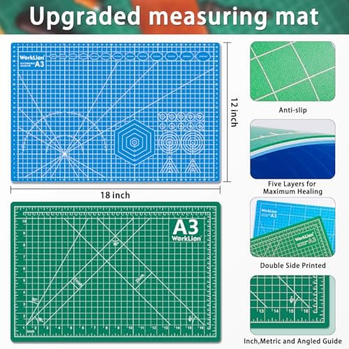 WORKLION 12" x 18" Art Self Healing PVC Cutting Mat, Double Sided, Gridded Rotary Cutting Board for Craft, Fabric, Quilting, Sewing, Scrapbooking Project — view 4