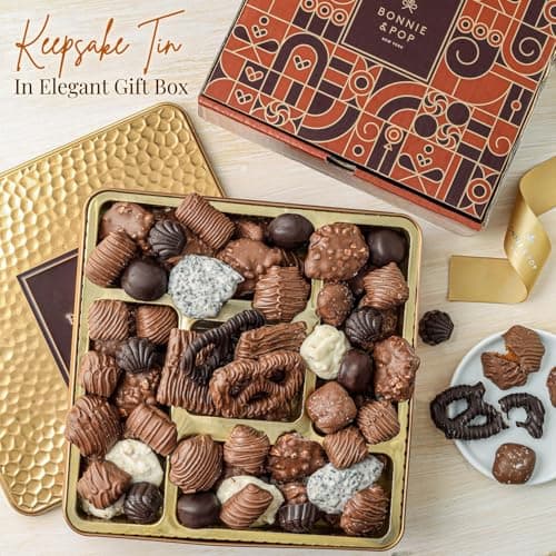 Chocolate Gift Basket, Gourmet Snack Food Box in Keepsake Tin, 2+ lbs of Chocolate, Great for Birthday, Sympathy, Family Parties & Get Well - Bonnie & Pop — view 3